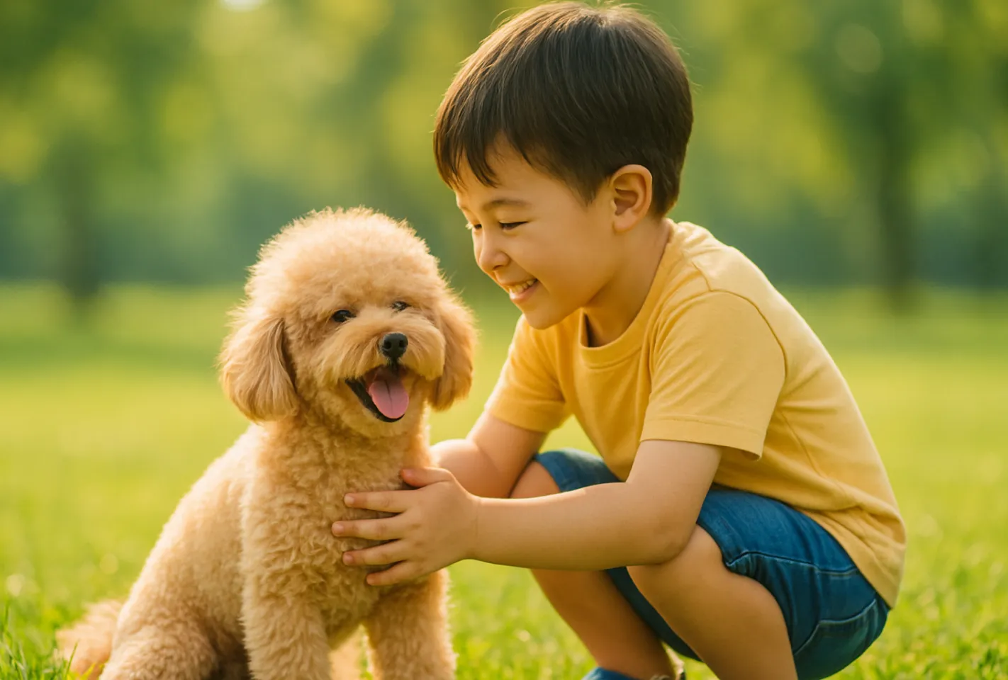 里親の男の子と犬の画像